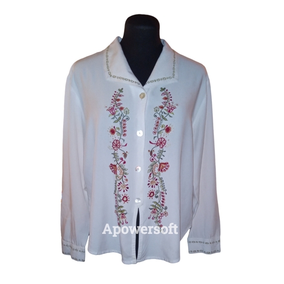 Embroidered Button Front Blouse - Picture 5 of 10